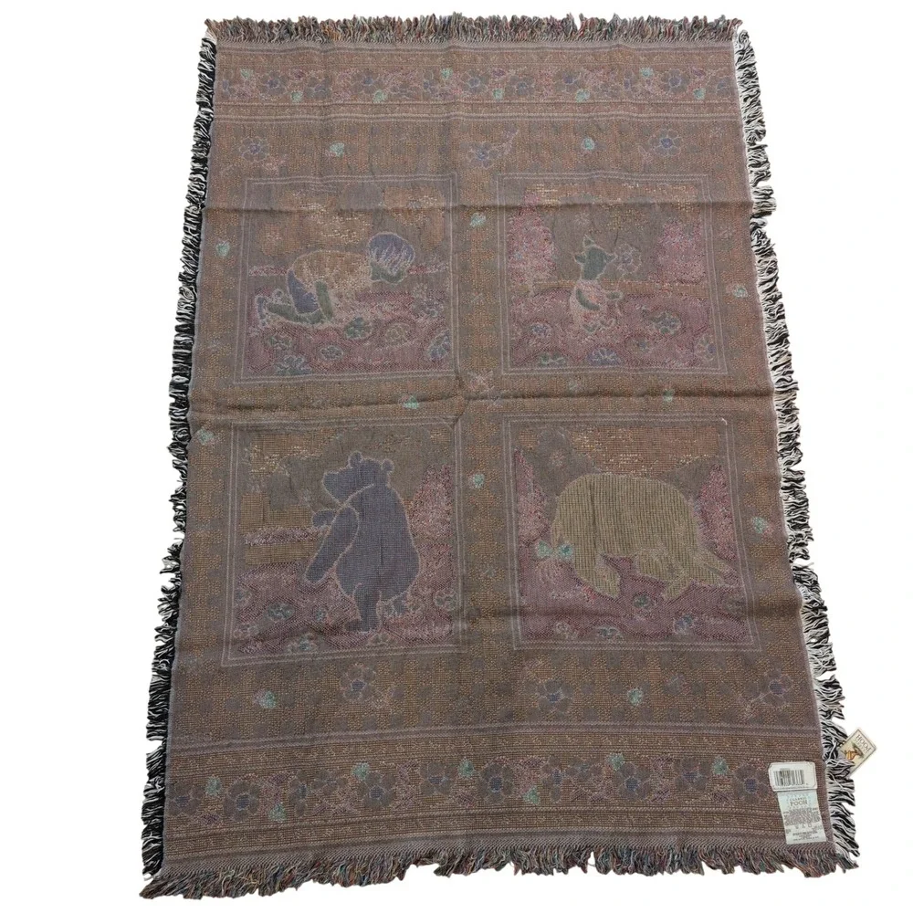 Classic Pooh Woven Tapestry Throw Blanket Disney Goodwin Weavers Blue 46x67